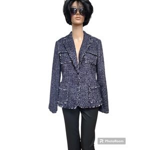 JONES NEW YORK FRENCH DESIGNER INSPIRED NAVY HERRINGBONE TWEED JACKET, 6